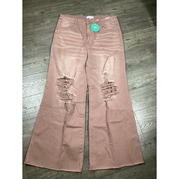 Blakeley Womens Plus Size 3X Distressed  Pink Wide Leg Strachey Jeans Casual NWT - Picture 1 of 8